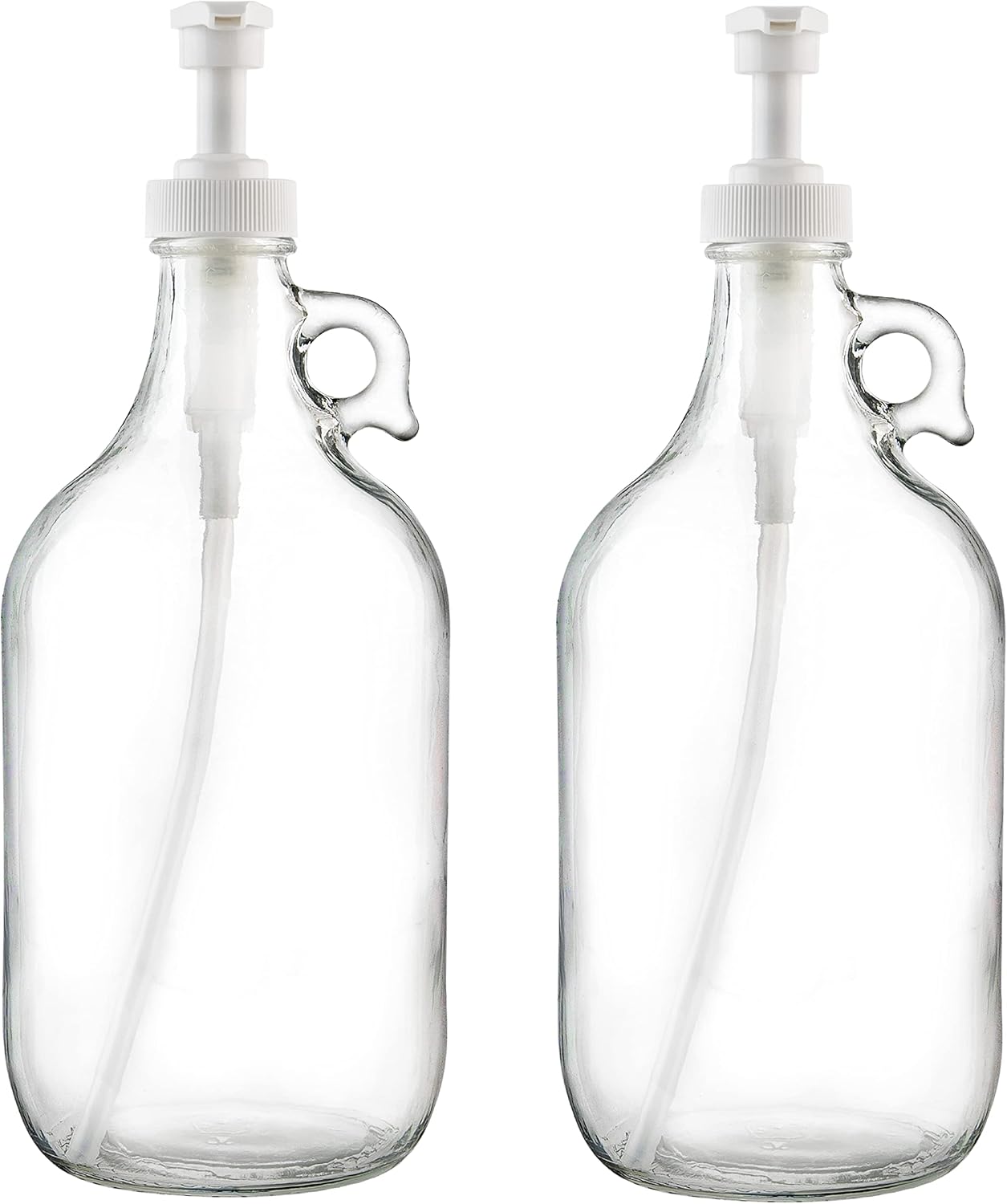 kitchentoolz Half Gallon Glass Pump Dispenser Bottle, Large Jug with Pump for Laundry Soap Dispenser, Liquid Detergent, Fabric Softener, Syrup Pump - 64 oz Capacity-0