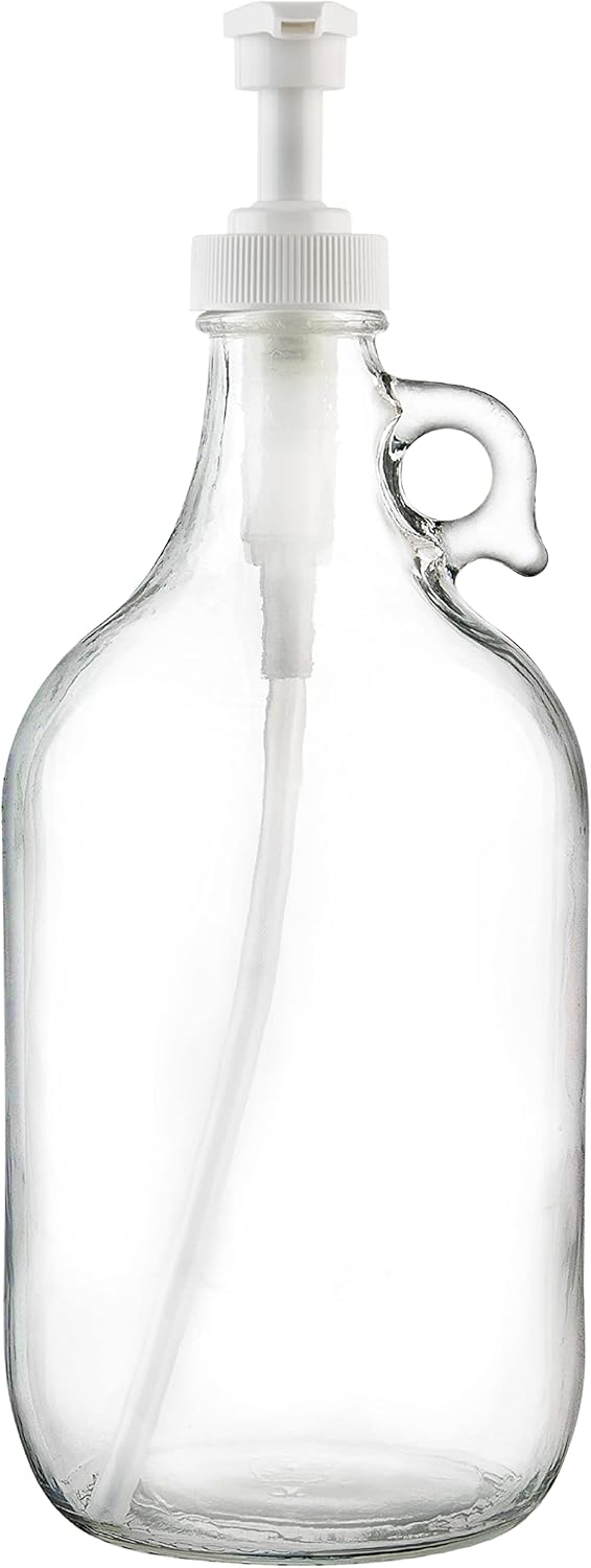 Half Gallon Glass Pump Dispenser Bottle, Large Jug with Pump for Laundry Soap Dispenser, Liquid Detergent, Fabric Softener, Syrup Pump - 64 oz Capacity - by Kitchentoolz-0