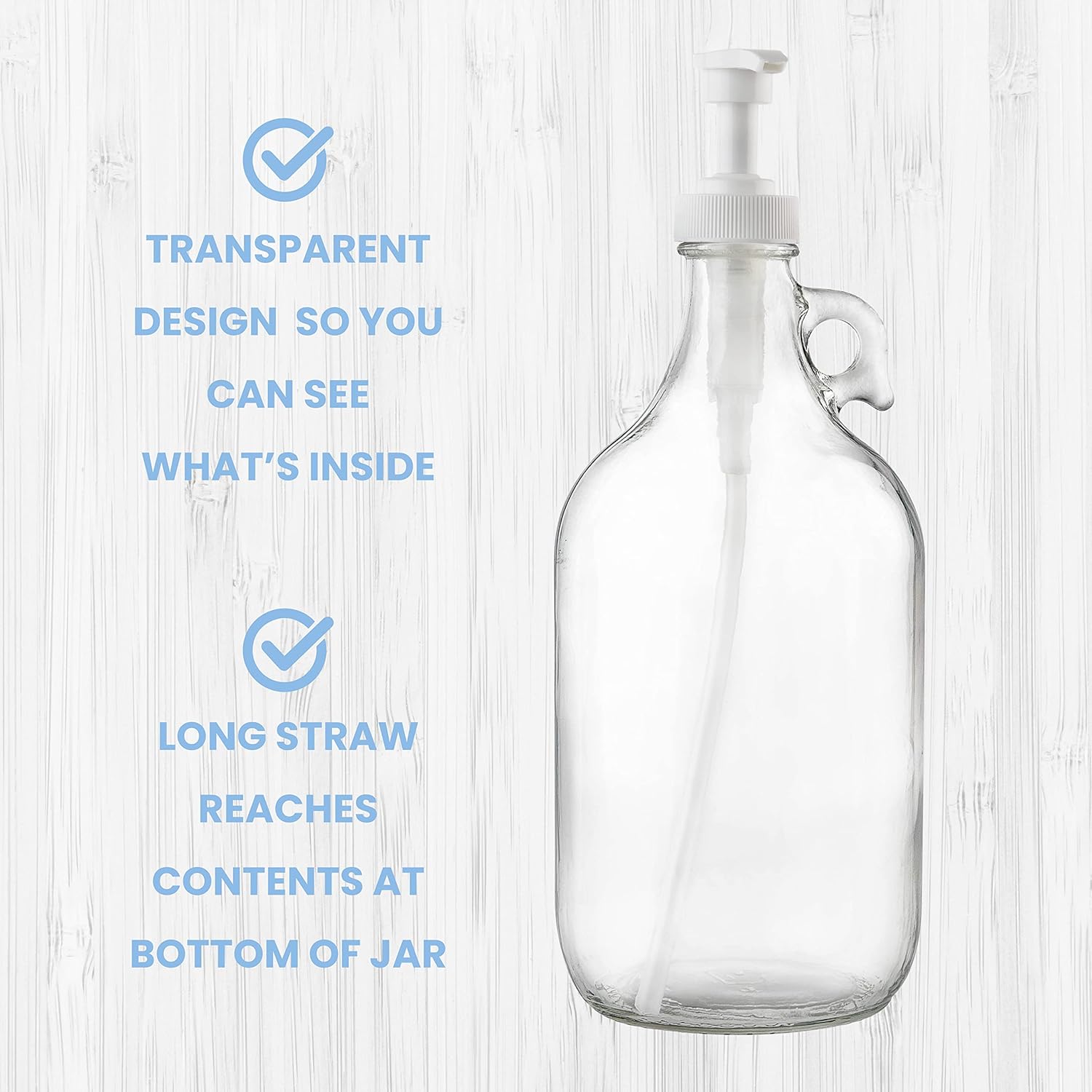 Half Gallon Glass Pump Dispenser Bottle, Large Jug with Pump for Laundry Soap Dispenser, Liquid Detergent, Fabric Softener, Syrup Pump - 64 oz Capacity - by Kitchentoolz-2