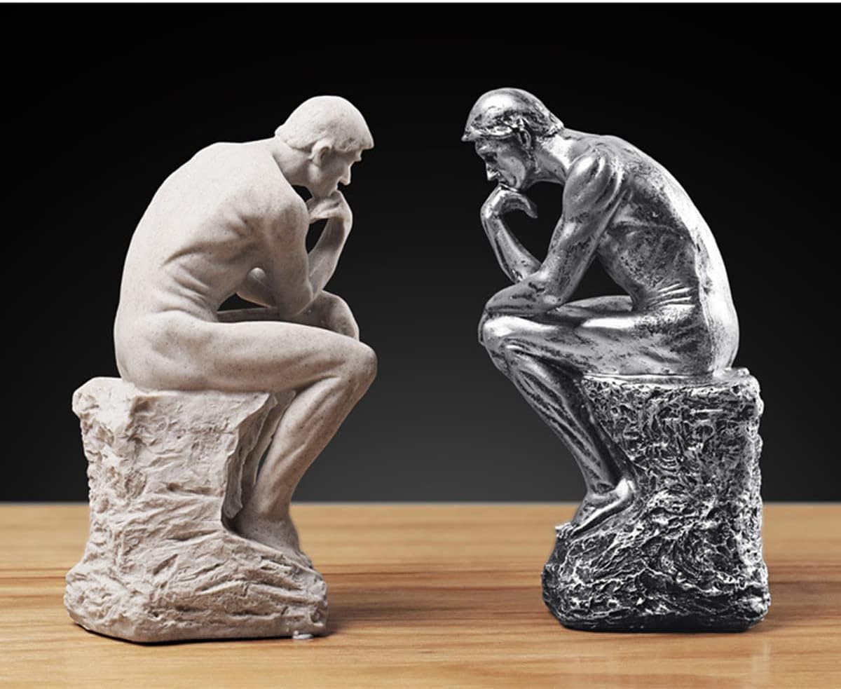 Thinker Statue in Premium Cold Cast Retro Bronze- 9.64-Inch Premium Grade Collectible Figurine Design Rodin's The Thinker Inspired Decorative Statue, 5.51''Lx4.13''Wx9.64''H (Silver)-2