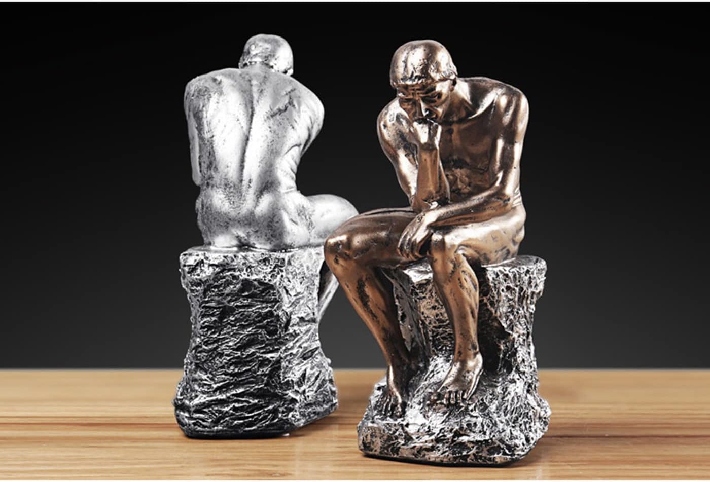 Thinker Statue in Premium Cold Cast Retro Bronze- 9.64-Inch Premium Grade Collectible Figurine Design Rodin's The Thinker Inspired Decorative Statue, 5.51''Lx4.13''Wx9.64''H (Silver)-4