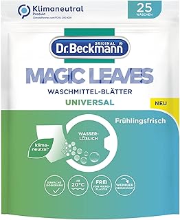 Dr. Beckmann Magic Leaves Universal Detergent Sheets, Pre-Dosed and Water-Soluble Wash Sheets, Space-Saving and Easy to Use