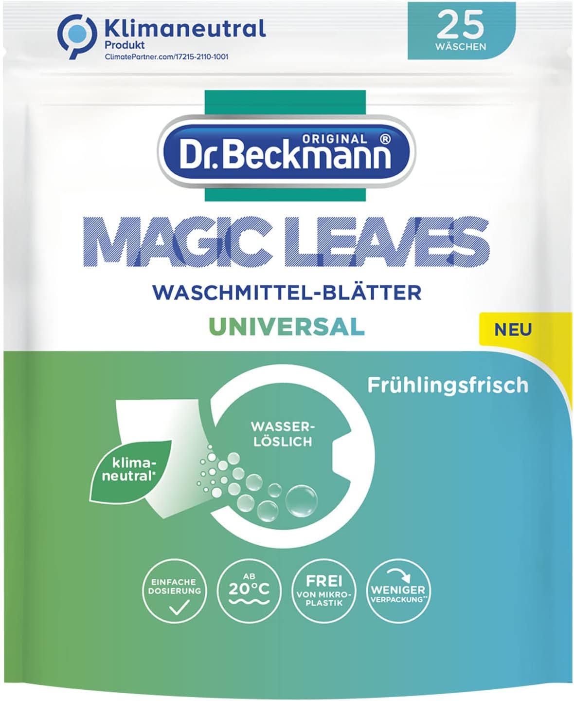 Dr. Beckmann Magic Leaves Universal Detergent Sheets, Pre-Dosed and Water-Soluble Wash Sheets, Space-Saving and Easy to Use-0