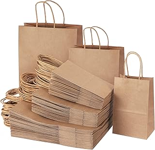 TOMNK 120pcs Brown Paper Bags with Handles Assorted Sizes Mixed Sizes Bulk Kraft Paper Gift Merchandise Bags for Business, Shopping, Retail