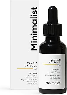 Minimalist 16% Vitamin C Face Serum with Antioxidants for Anti Aging & Glow | Reduces Skin Damage & Redness to Brighten Dull Complexion | For All Skin Types | For Women & Men | 0.68 Fl Oz / 20 ml