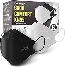 Keangs KN95 Face Masks 60 Pack, Breathable Protective Disposable Mask For for Adults And Teens, Black/White