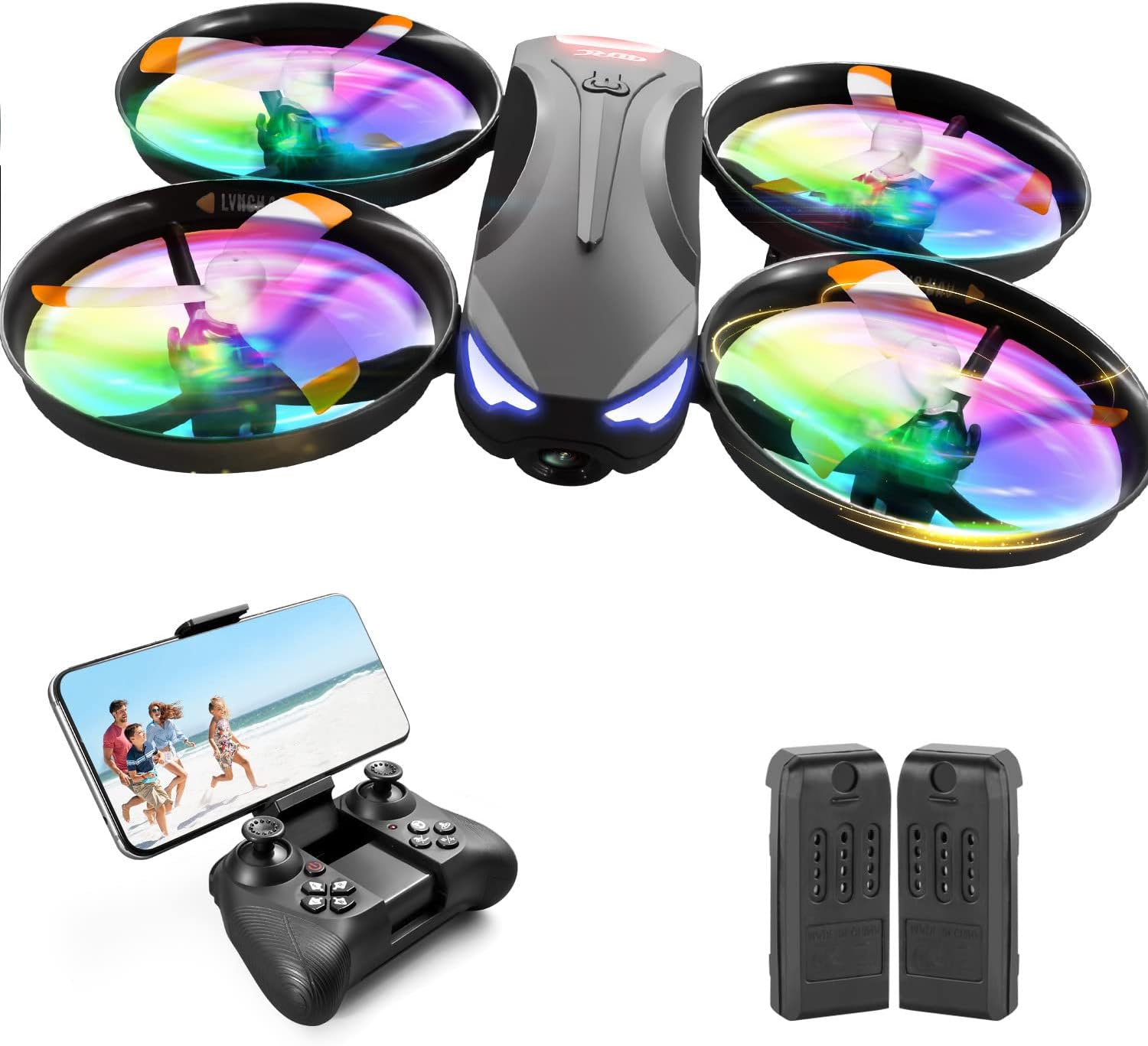 4DRC V16 Drone with Camera for Kids,1080P FPV Camera Mini RC Quadcopter Beginners Toy with 7 Colors LED Lights,3D Flips,Gesture Selfie,Headless Mode,Altitude Hold,Boys Girls Birthday Gifts,-0