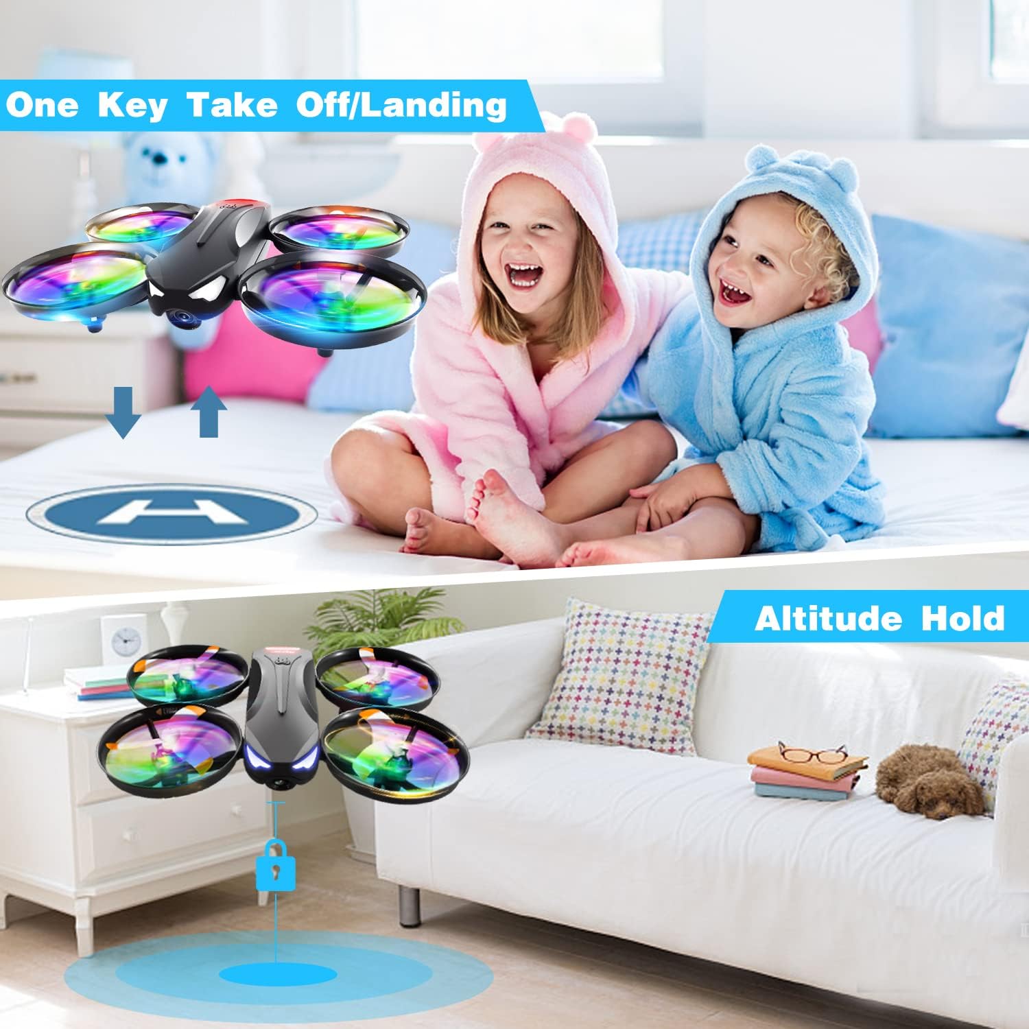 4DRC V16 Drone with Camera for Kids,1080P FPV Camera Mini RC Quadcopter Beginners Toy with 7 Colors LED Lights,3D Flips,Gesture Selfie,Headless Mode,Altitude Hold,Boys Girls Birthday Gifts,-2