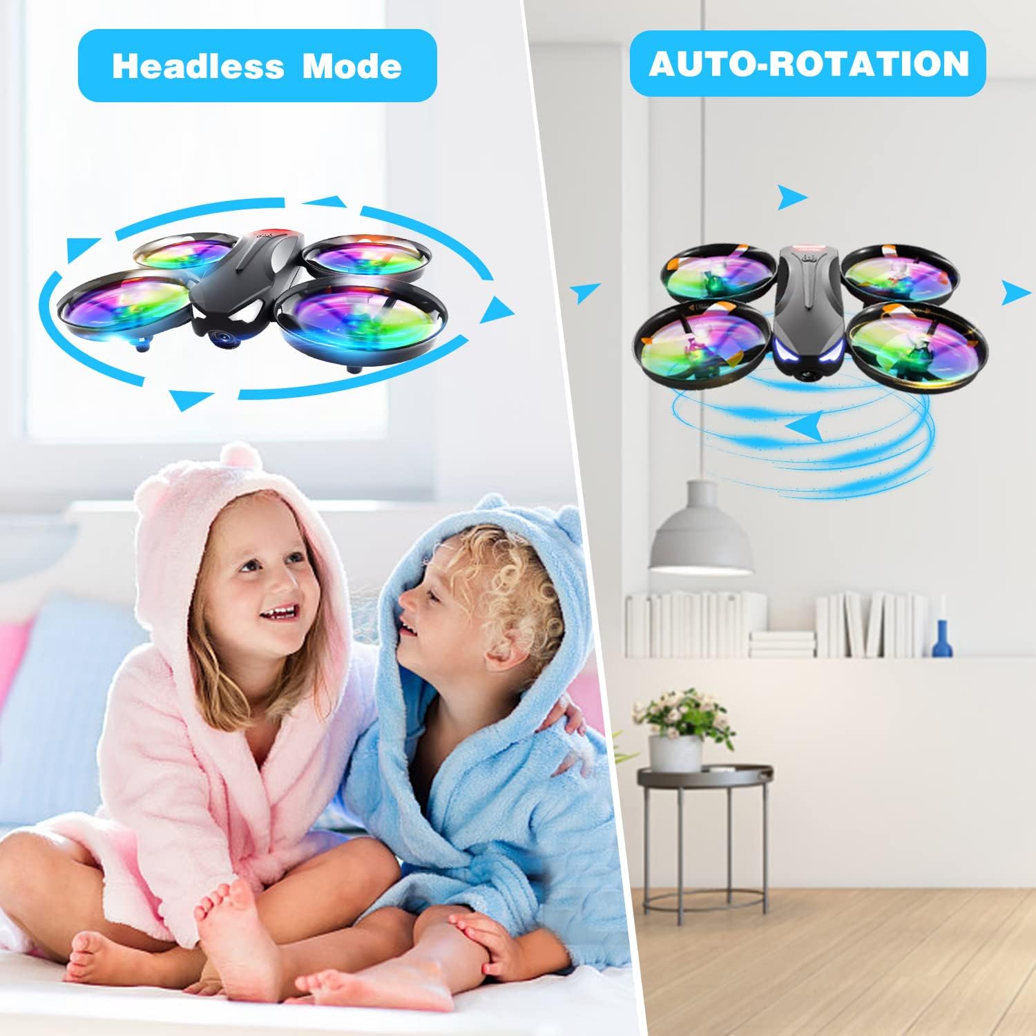 4DRC V16 Drone with Camera for Kids,1080P FPV Camera Mini RC Quadcopter Beginners Toy with 7 Colors LED Lights,3D Flips,Gesture Selfie,Headless Mode,Altitude Hold,Boys Girls Birthday Gifts,-3