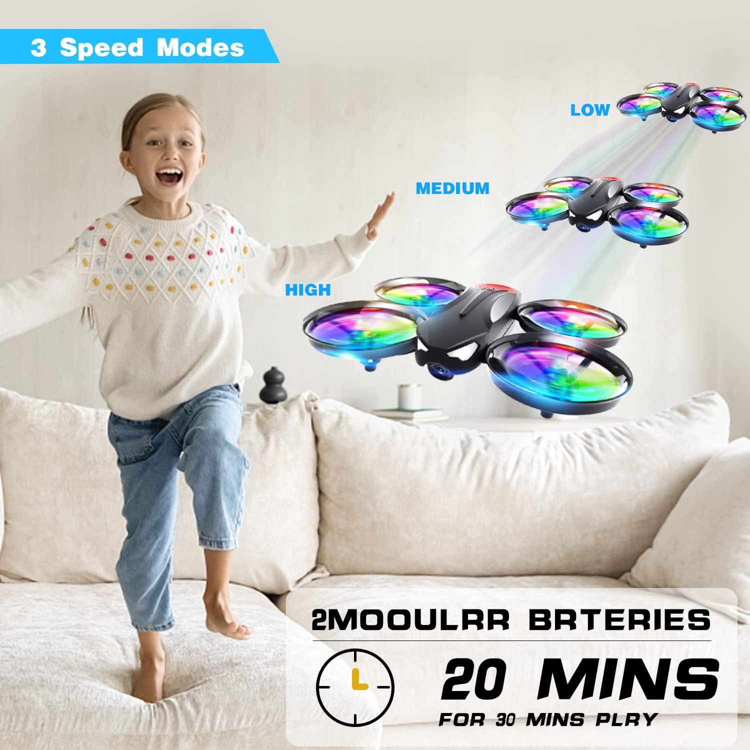 4DRC V16 Drone with Camera for Kids,1080P FPV Camera Mini RC Quadcopter Beginners Toy with 7 Colors LED Lights,3D Flips,Gesture Selfie,Headless Mode,Altitude Hold,Boys Girls Birthday Gifts,-6