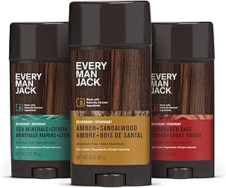 Every Man Jack Men's Deodorant Variety Set - Includes 3 Full-Sized Deodorant Sticks with Clean Ingredients & Incredible Scents - Cedar + Red Sage, Amber + Sandalwood, Sea Mineral + Citron Fragrances (3 Pack)