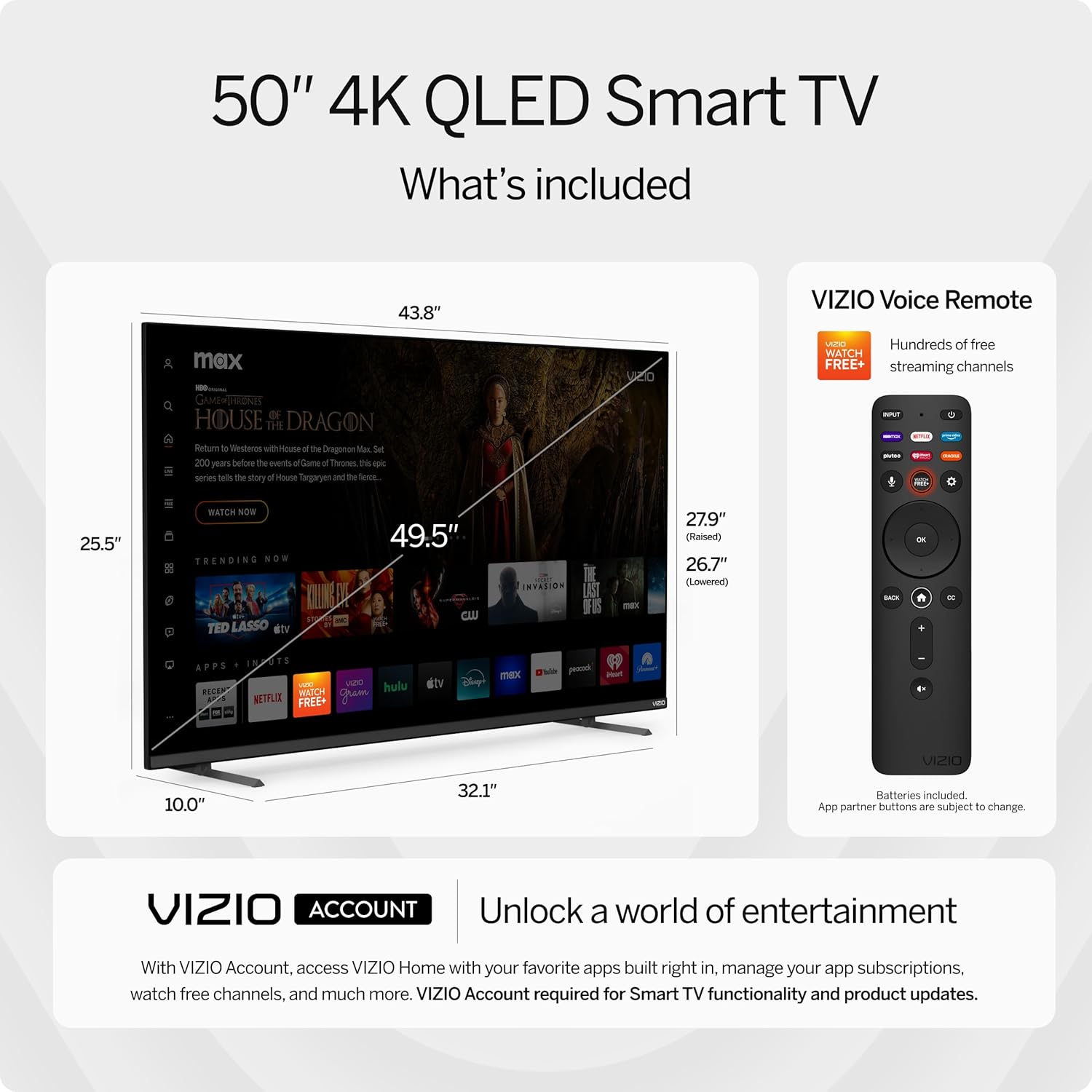 VIZIO 50-inch MQX-Series 4K 120Hz QLED HDR10+ Smart TV with Dolby Vision, Active Full Array, 240Hz @ 1080p PC Gaming, WiFi 6E, Apple AirPlay, Chromecast Built-in, M50QXM-K01, 2023 Model-2