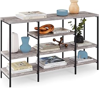 Best Choice Products Large Console Table, 4-Tier 55in Rustic, Industrial Sofa Table Storage for Living Room, Entryway, Foyer, Hallway w/EVA Non-Scratch Feet, Steel Frame - Gray