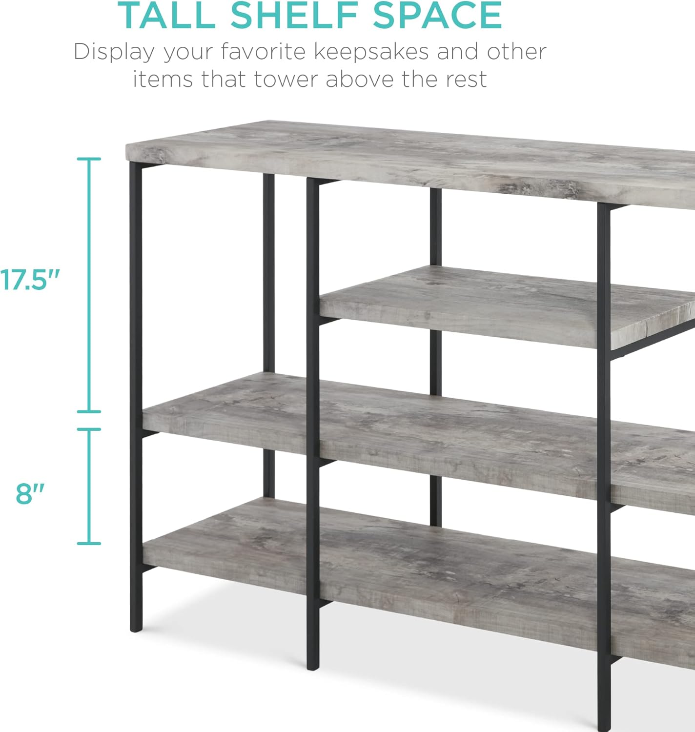 Best Choice Products Large Console Table, 4-Tier 55in Rustic, Industrial Sofa Table Storage for Living Room, Entryway, Foyer, Hallway w/EVA Non-Scratch Feet, Steel Frame - Gray-1