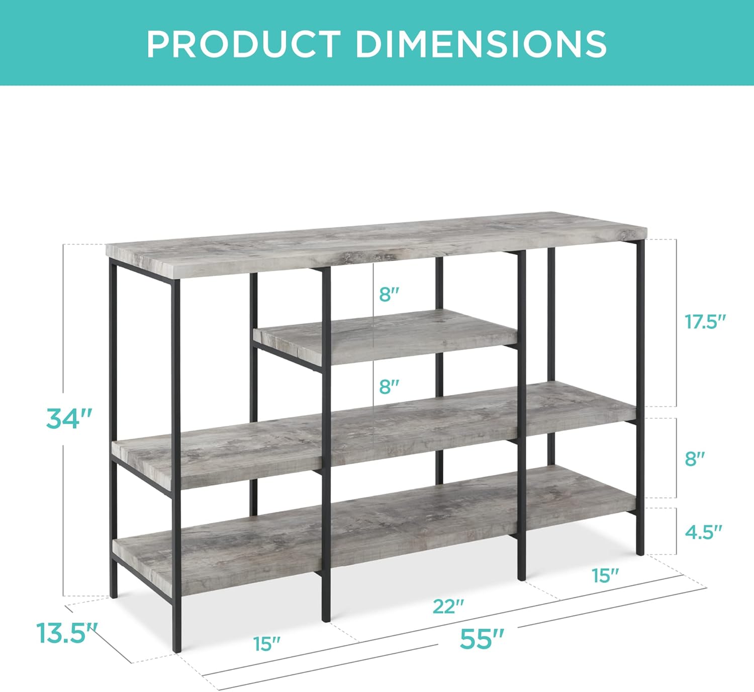 Best Choice Products Large Console Table, 4-Tier 55in Rustic, Industrial Sofa Table Storage for Living Room, Entryway, Foyer, Hallway w/EVA Non-Scratch Feet, Steel Frame - Gray-6