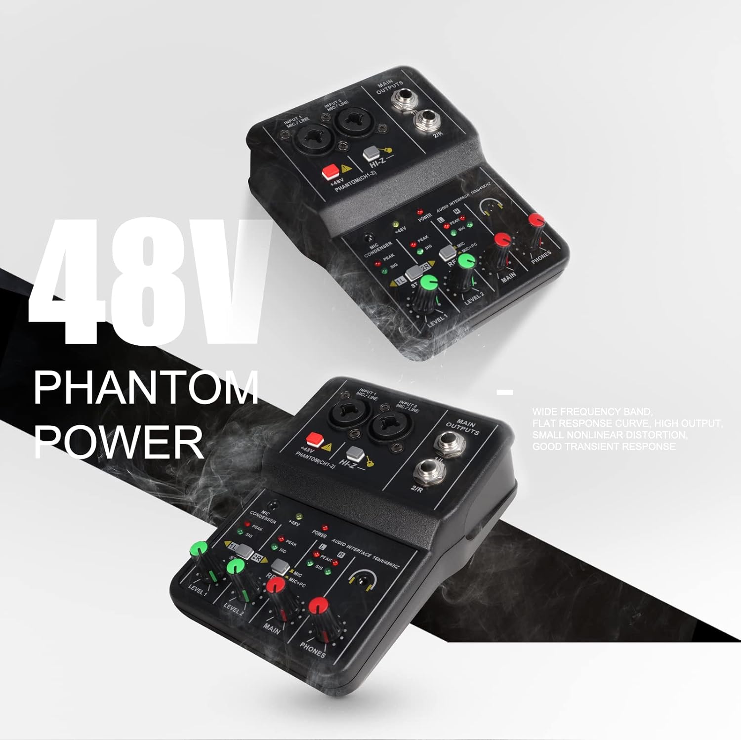 G-MARK Mini Audio Mixer 2 Channel With 48V Phantom Power Sound Effects Interface Music For Live Show Recoding Stage Party DJ Podcast Streaming-1