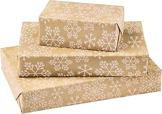 RUSPEPA Kraft Christmas Wrapping Paper Roll - Mini Roll - White Snowflake Design for Holiday Gift Wrap - 17 Inches X 32.8 Feet