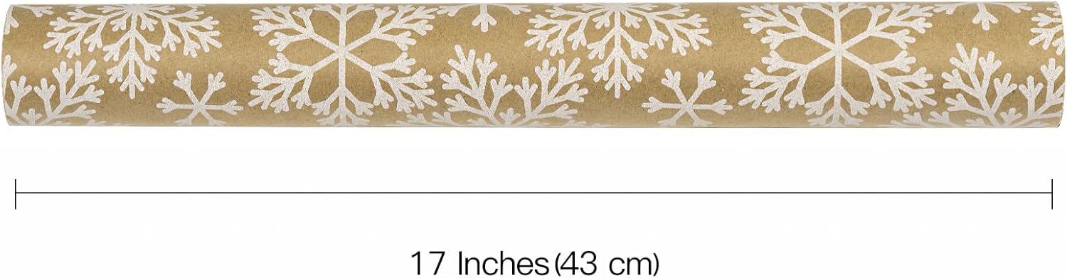 RUSPEPA Kraft Christmas Wrapping Paper Roll - Mini Roll - White Snowflake Design for Holiday Gift Wrap - 17 Inches X 32.8 Feet-3