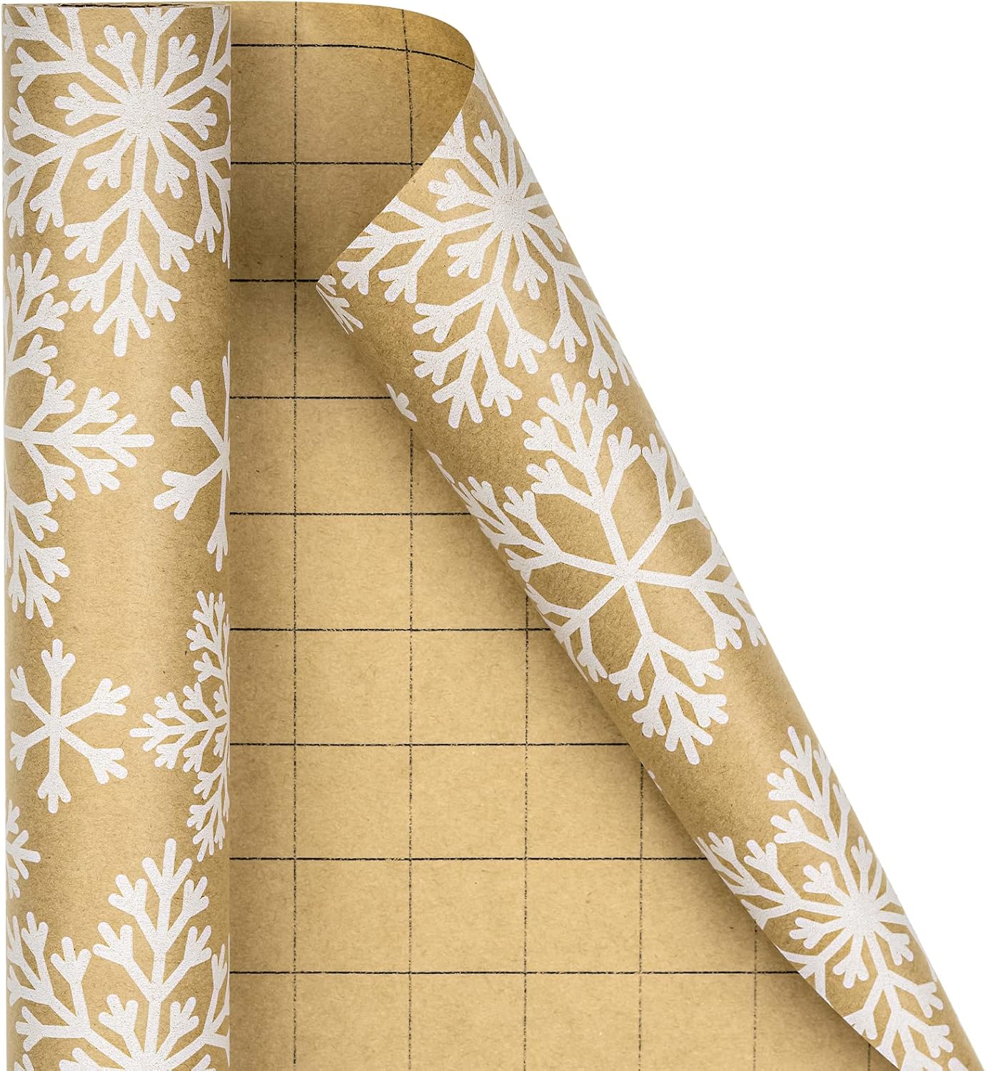 RUSPEPA Kraft Christmas Wrapping Paper Roll - Mini Roll - White Snowflake Design for Holiday Gift Wrap - 17 Inches X 32.8 Feet-4