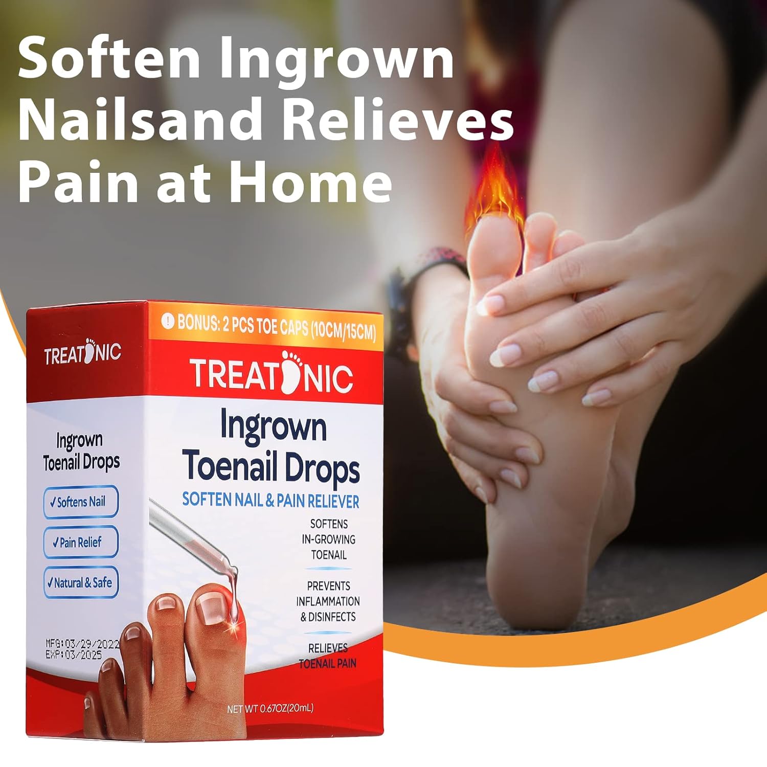 Ingrown Toenail Treatment - Ingrown Toenail Pain Reliever and Softener Kit for Easy Trimming with Silicone Gel Toe Caps-1