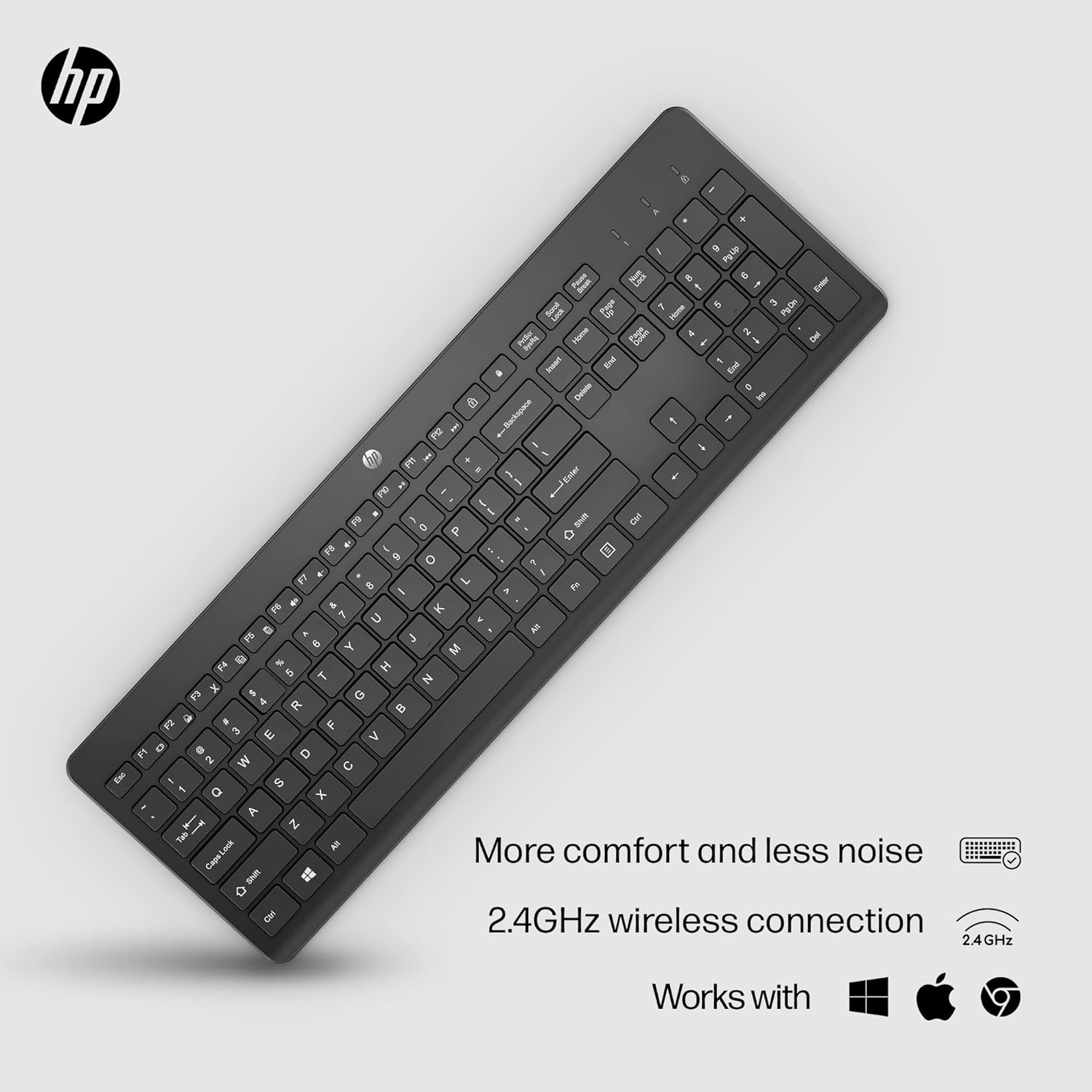 HP 230 Wireless Keyboard - Wireless Connection - Low-Profile, Quiet Design - Windows & Mac OS - Laptop, PC Compatible - Shortcut Keys & Number Pad - Long Battery Life (‎3L1E7AA#ABA),Black-1