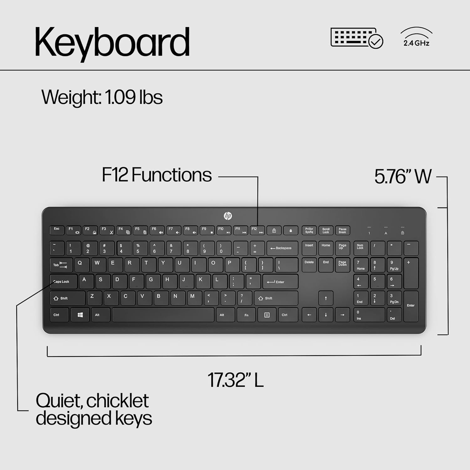 HP 230 Wireless Keyboard - Wireless Connection - Low-Profile, Quiet Design - Windows & Mac OS - Laptop, PC Compatible - Shortcut Keys & Number Pad - Long Battery Life (‎3L1E7AA#ABA),Black-6