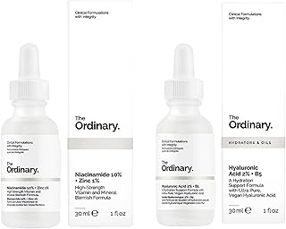 The Ordinary Facial Treatment: Hyaluronic Acid with 2% + B5 (30ml) and The Ordinary Niacinamide 10% + Zinc 1% (30ml) Bundle Face Care Set