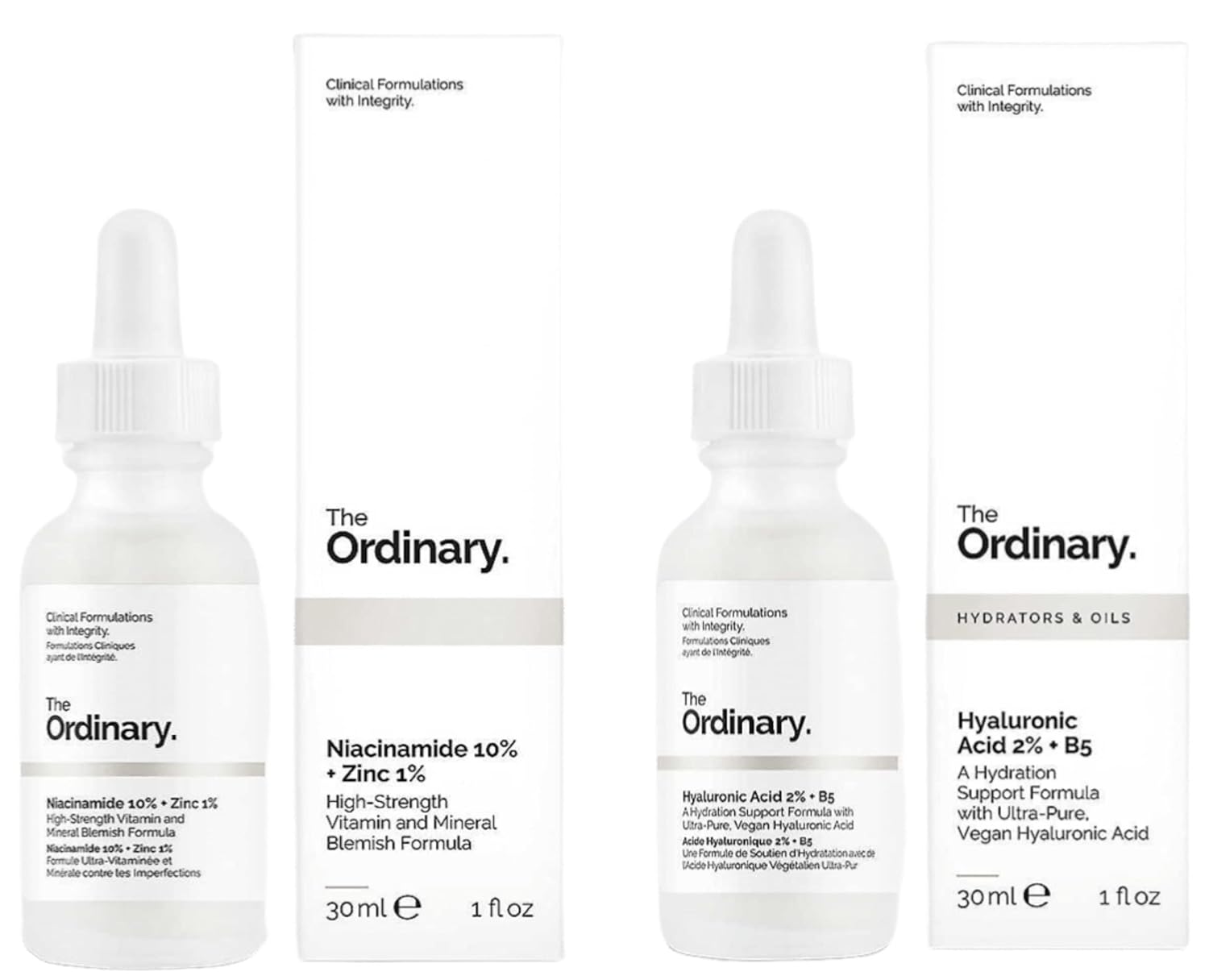 The Ordinary Facial Treatment: Hyaluronic Acid with 2% + B5 (30ml) and The Ordinary Niacinamide 10% + Zinc 1% (30ml) Bundle Face Care Set-0