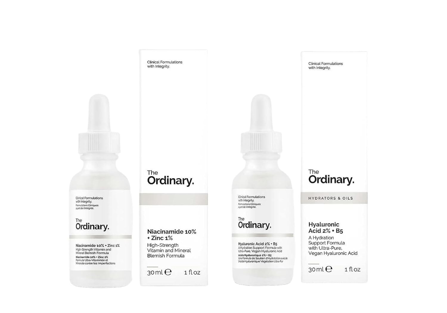 The Ordinary Facial Treatment: Hyaluronic Acid with 2% + B5 (30ml) and The Ordinary Niacinamide 10% + Zinc 1% (30ml) Bundle Face Care Set-1