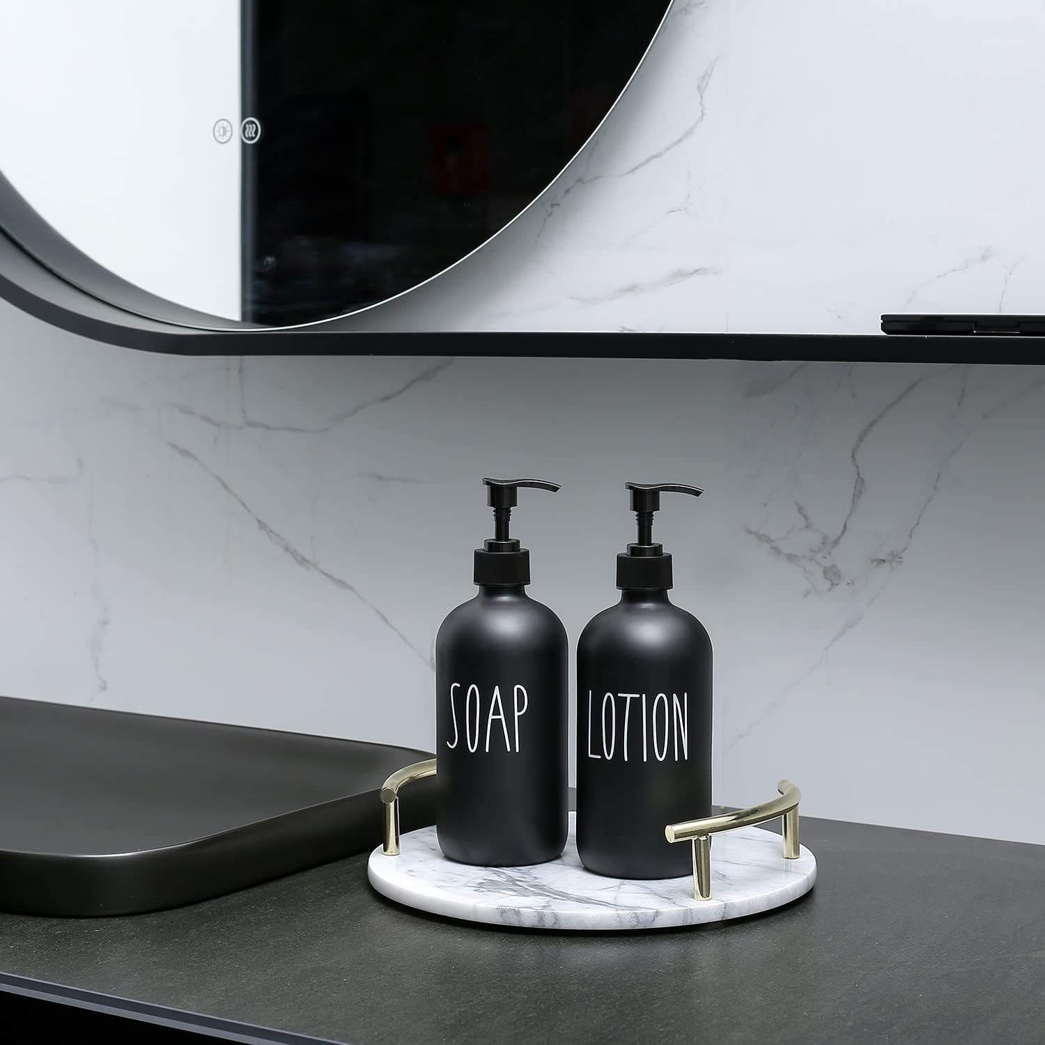 MOMEEMO Matte Black Soap Dispenser Bathroom Set, Contains Hand Soap Dispenser and Lotion Dispenser. Bathroom Soap Dispenser Set Suitable for Bathroom Decor Farmhouse Style. (Black)-1