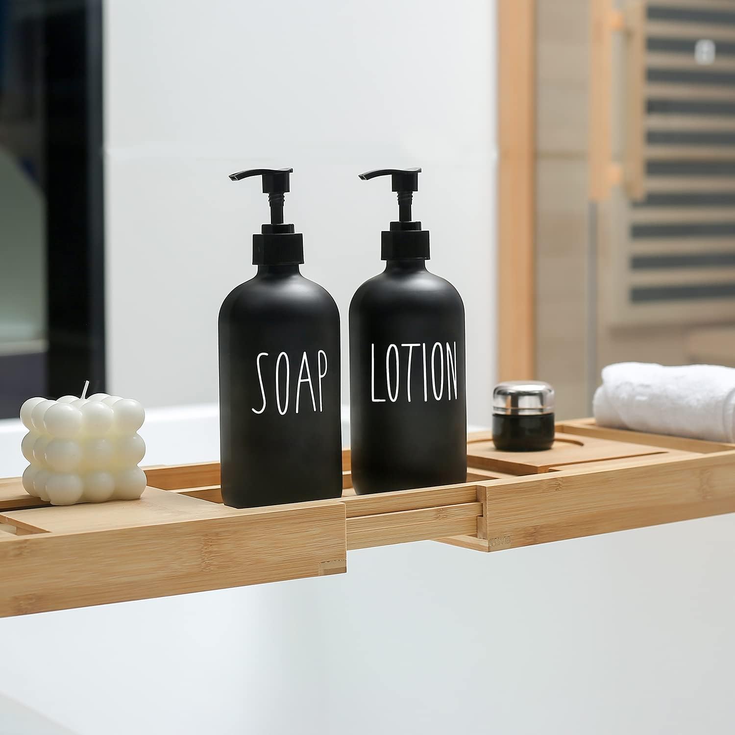 MOMEEMO Matte Black Soap Dispenser Bathroom Set, Contains Hand Soap Dispenser and Lotion Dispenser. Bathroom Soap Dispenser Set Suitable for Bathroom Decor Farmhouse Style. (Black)-2