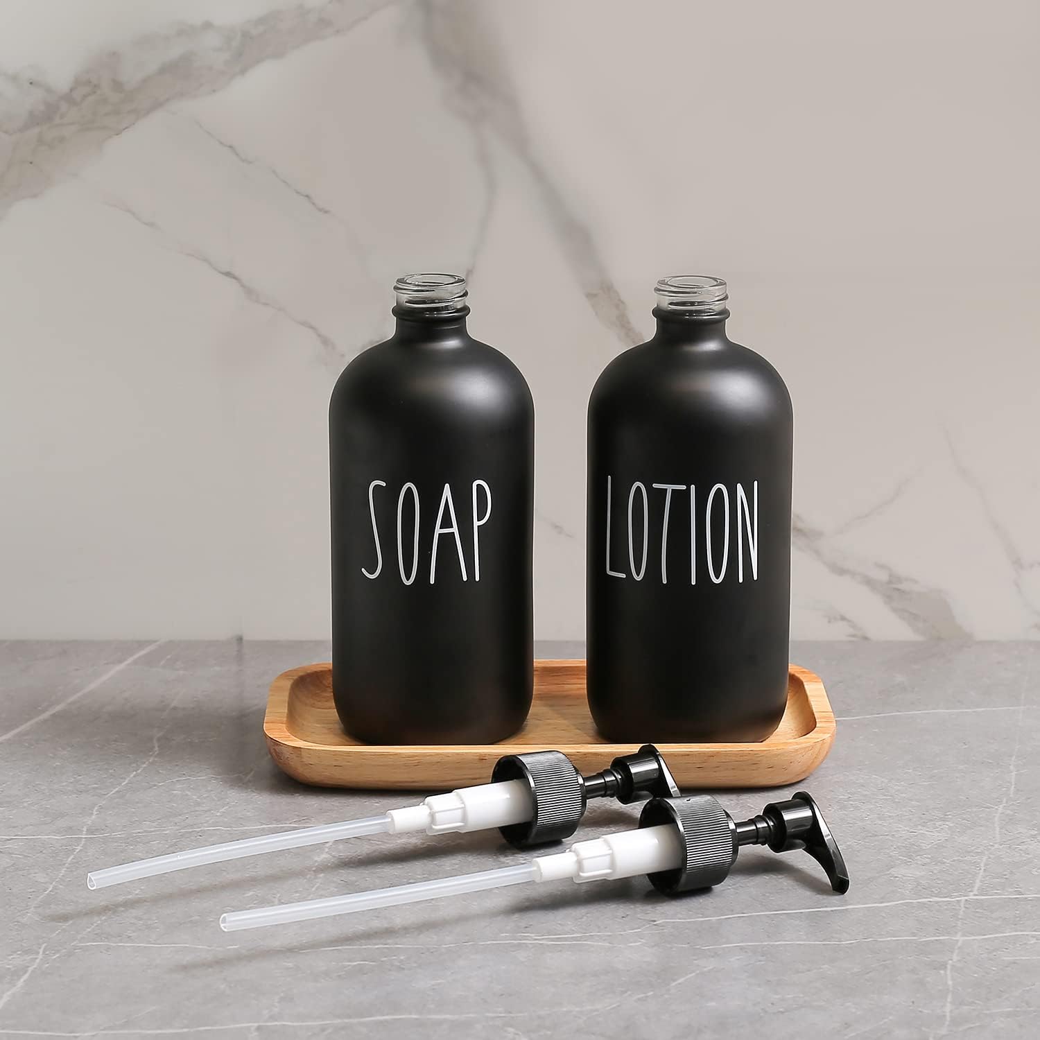 MOMEEMO Matte Black Soap Dispenser Bathroom Set, Contains Hand Soap Dispenser and Lotion Dispenser. Bathroom Soap Dispenser Set Suitable for Bathroom Decor Farmhouse Style. (Black)-3