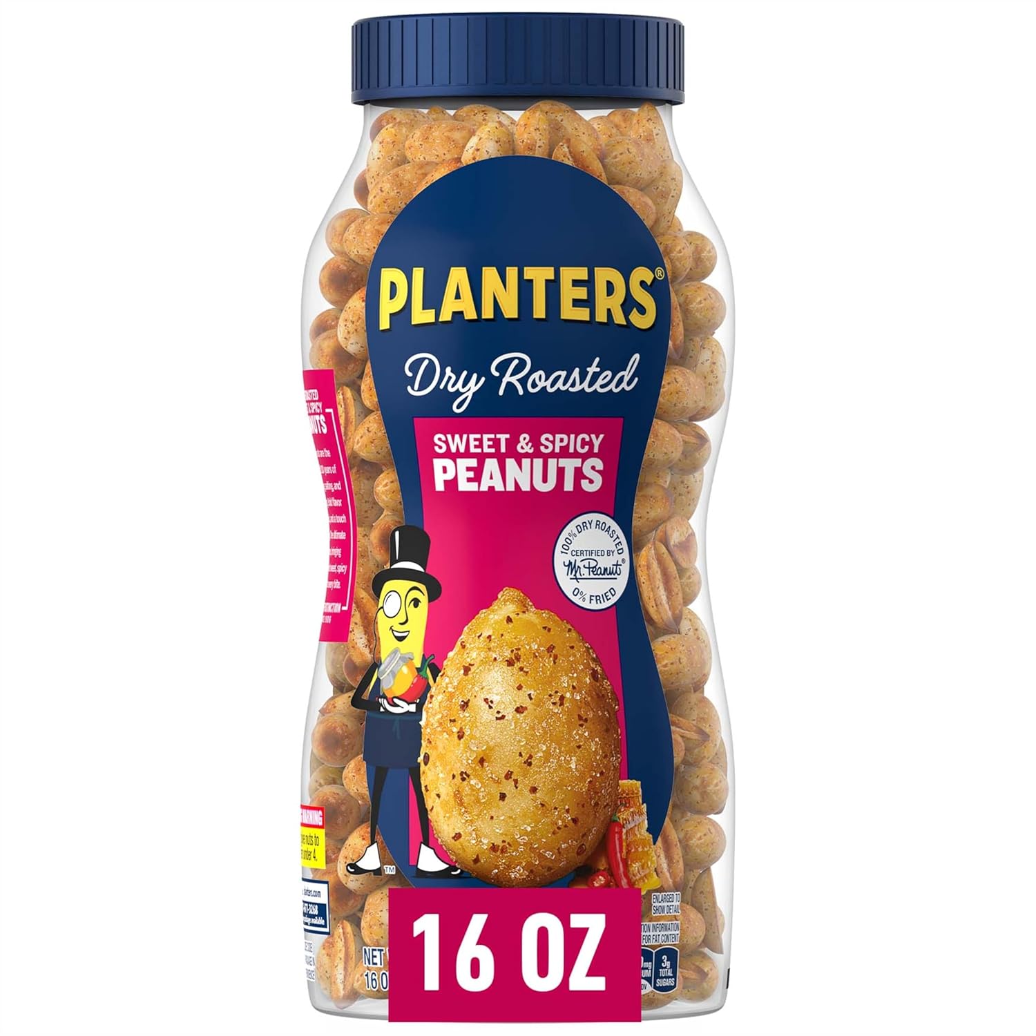 PLANTERS Sweet and Spicy Peanuts, Party Snacks, Plant-Based Protein, After School Snack, Quick Snacks for Adults, Sweet and Salty Snack Nuts, Pantry Staple, Honey Roasted Peanut, Kosher, 16oz Jar-0