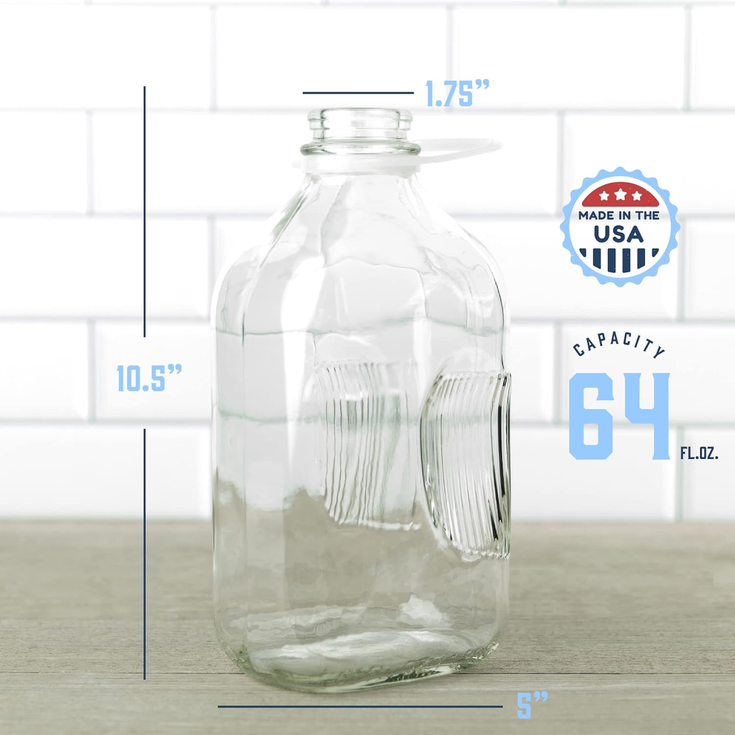 kitchentoolz 64 Oz Glass Milk Bottle Jugs with Caps, Half Gallon Glass Milk Container for Refrigerator with Tamper Proof Lids and Pour Spouts- Pack of 2-3