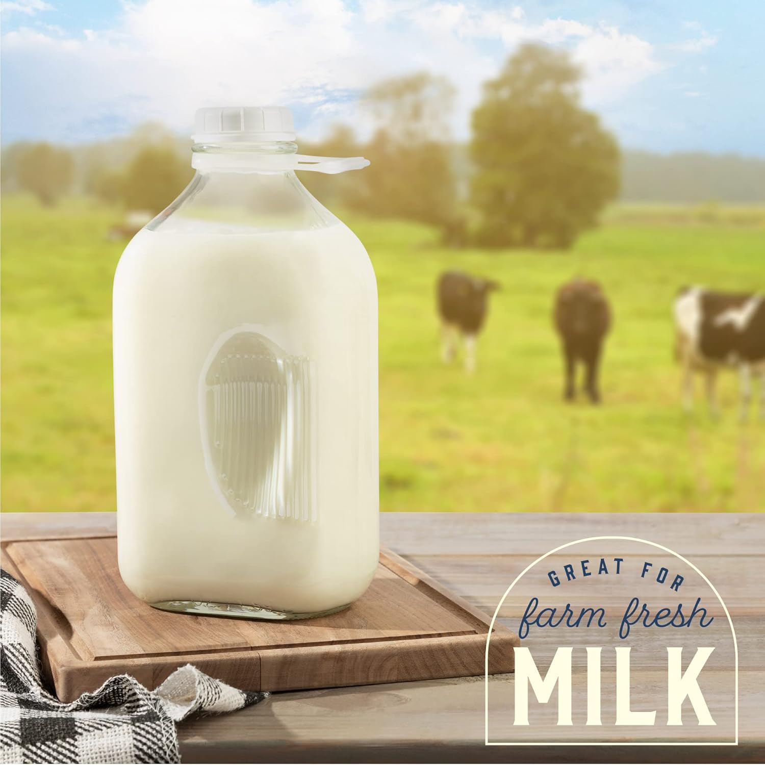 kitchentoolz 64 Oz Glass Milk Bottle Jugs with Caps, Half Gallon Glass Milk Container for Refrigerator with Tamper Proof Lids and Pour Spouts- Pack of 2-6