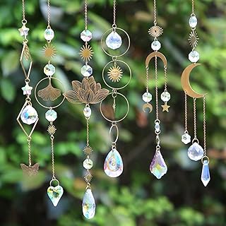 6Pieces Colorful Crystals Suncatcher Hanging for Window Crystal Ball Prism Rainbow Maker Pendants for Garden Christmas Tree Wedding Party Patio Backyard Car Home Indoor Outdoor Decoration