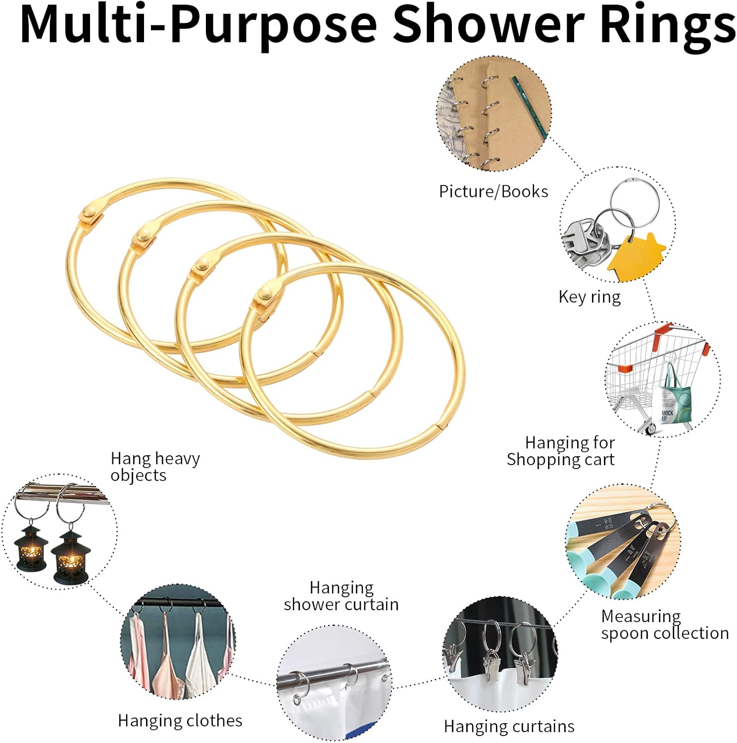 Shower Curtain Hooks Rings, 28PCS Rust Proof Shower Curtain Rings, Circular Decorative Shower Ring Hooks for Bathroom Shower Rod, Metal Shower Rings for Curtain (Gold)-5