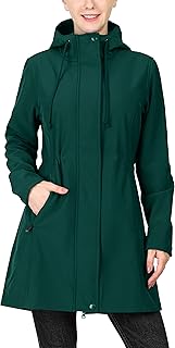 33,000ft Women's Softshell Long Jacket with Hood Fleece Lined Windproof Warm up Waterproof Windbreaker