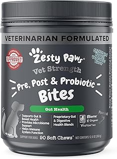 Zesty Paws Probiotics for Dogs - Digestive Enzymes for Gut Flora, Digestive Health, Diarrhea & Bowel Support - Clinically Studied DE111 - Dog Supplement Soft Chew for Pet Immune System - VS, 90 Count