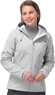 33,000ft Women's Softshell Jacket, Fleece Lined Warm Jacket Light Hooded Windproof Coat for Outdoor Hiking