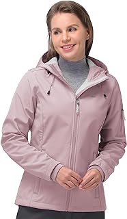 33,000ft Women's Softshell Jacket, Fleece Lined Warm Jacket Light Hooded Windproof Coat for Outdoor Hiking