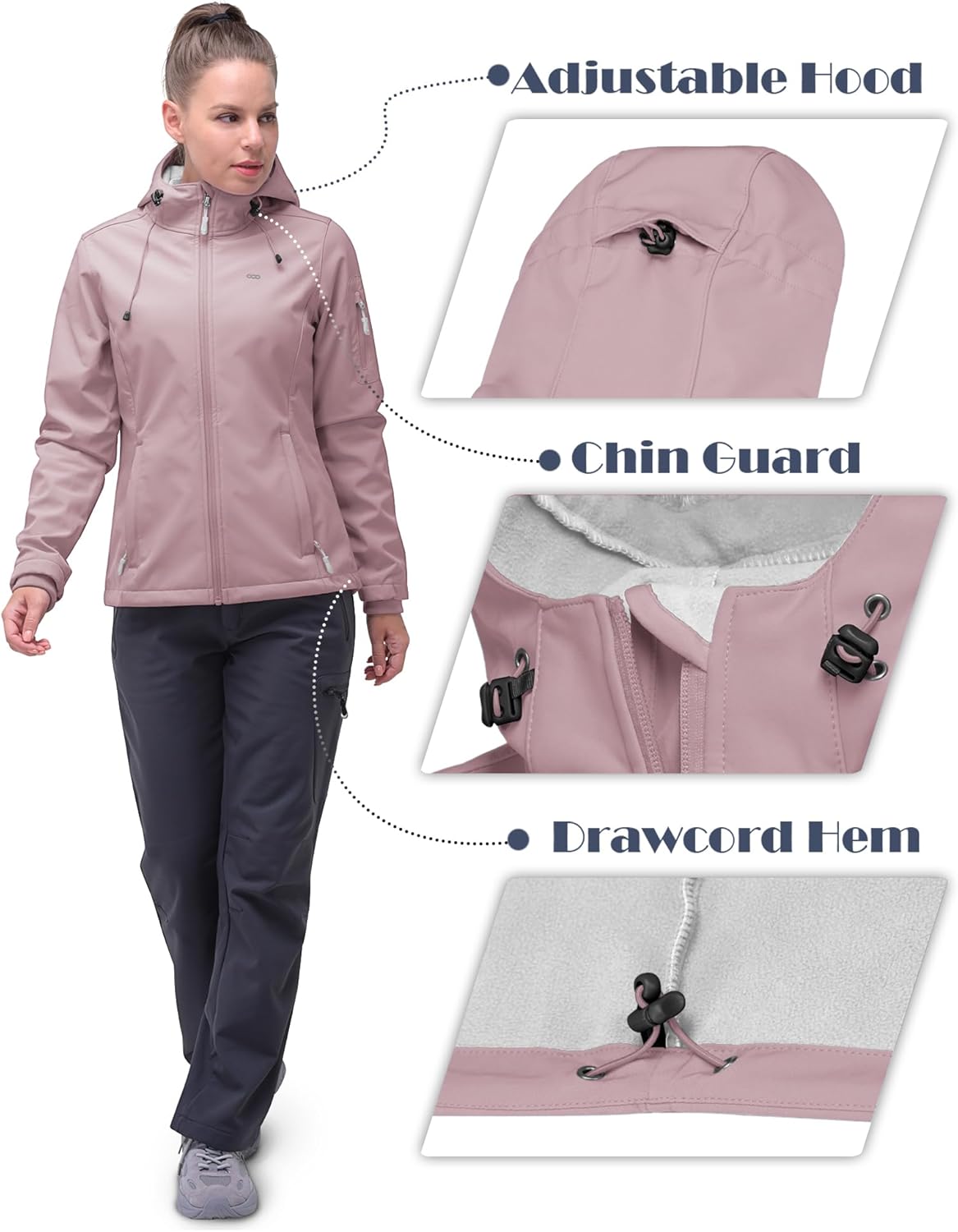 33,000ft Women's Softshell Jacket, Fleece Lined Warm Jacket Light Hooded Windproof Coat for Outdoor Hiking-4