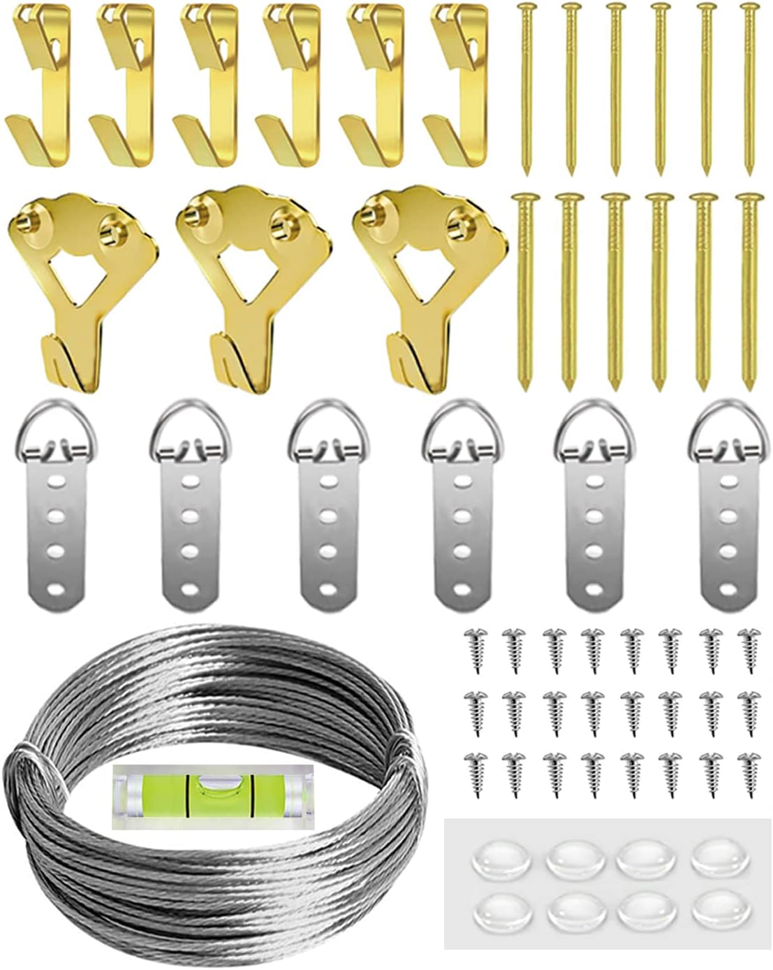 Heavy Duty Picture Hanging Kit, Wall Hanging Kit Support 10-100lbs with Picture Hanging Wire, D-Ring, Screws, Hanging Hooks,Level. 40 Feet (12M) Picture Hanging Wire Hangers-0