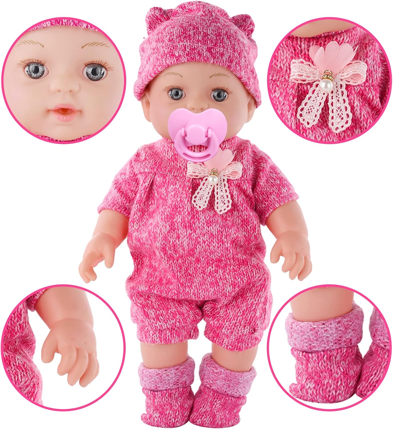 DONTNO 12 Inch Baby Doll with Clothes and Accessories, Reborn Alive Baby Doll Feeding and Caring Set with Baby Bottles Diaper Nipple for Little Girls Pretend Play Set-2