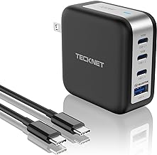 TECKNET 100W USB C Wall Charger, GaN Ⅲ Portable USB-C Fast Charger Block with Type C Cable, PD Power Adapter for iPhone 15/15 Pro, MacBook Pro, iPad, AirPods, Dell XPS, Pixel, Samsung, PS5, Switch