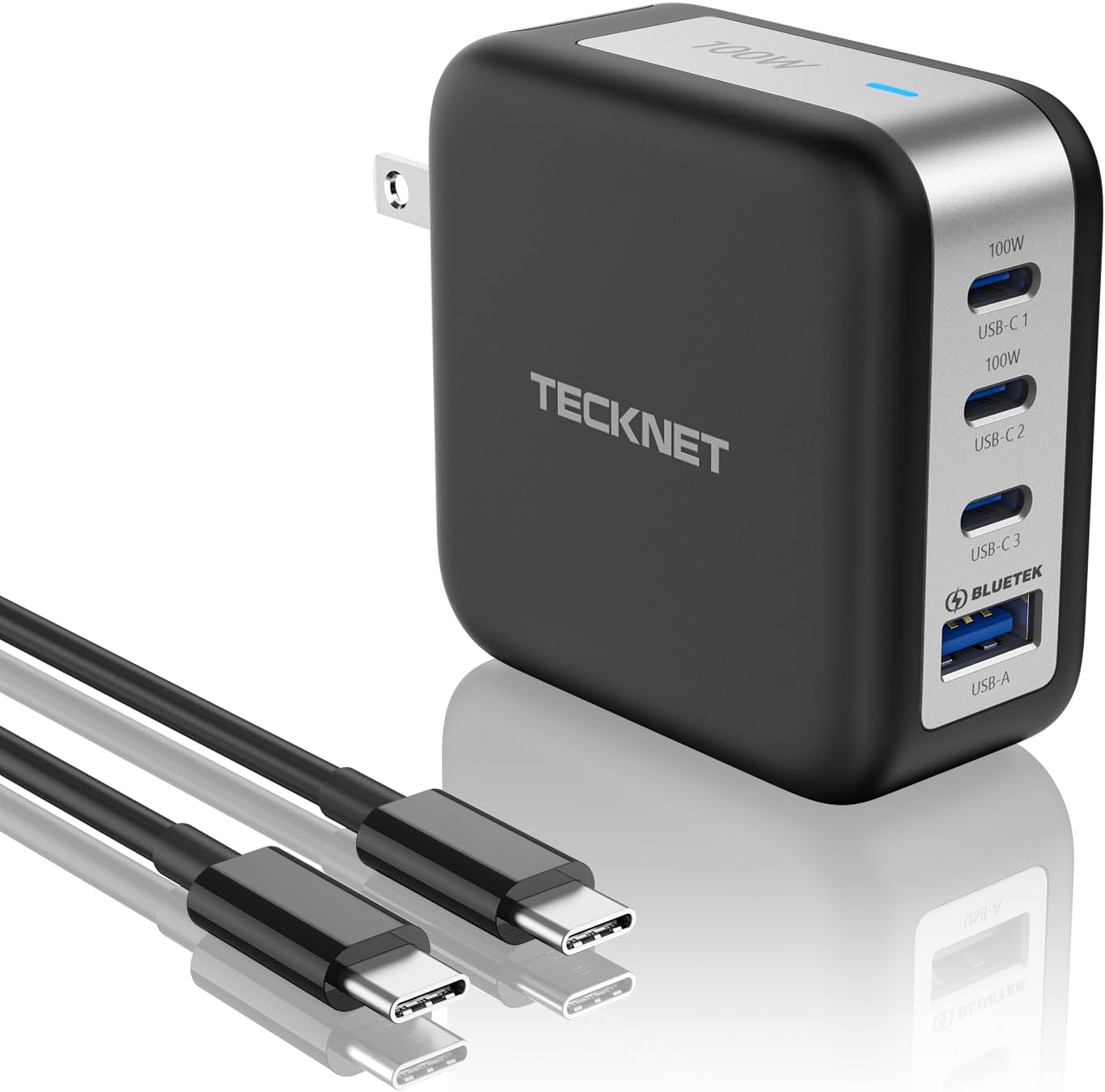 TECKNET 100W USB C Wall Charger, GaN Ⅲ Portable USB-C Fast Charger Block with Type C Cable, PD Power Adapter for iPhone 15/15 Pro, MacBook Pro, iPad, AirPods, Dell XPS, Pixel, Samsung, PS5, Switch-0