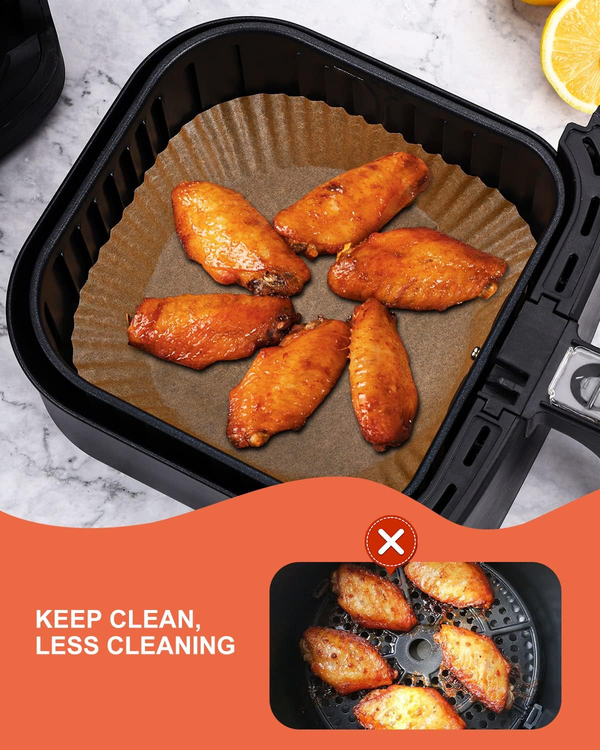 Air Fryer Liners,Non-stick,Waterproof and Oilproof,Parchment Paper for Air Fryer,Microwave and Oven(100Pcs 6.3", Natural)-2