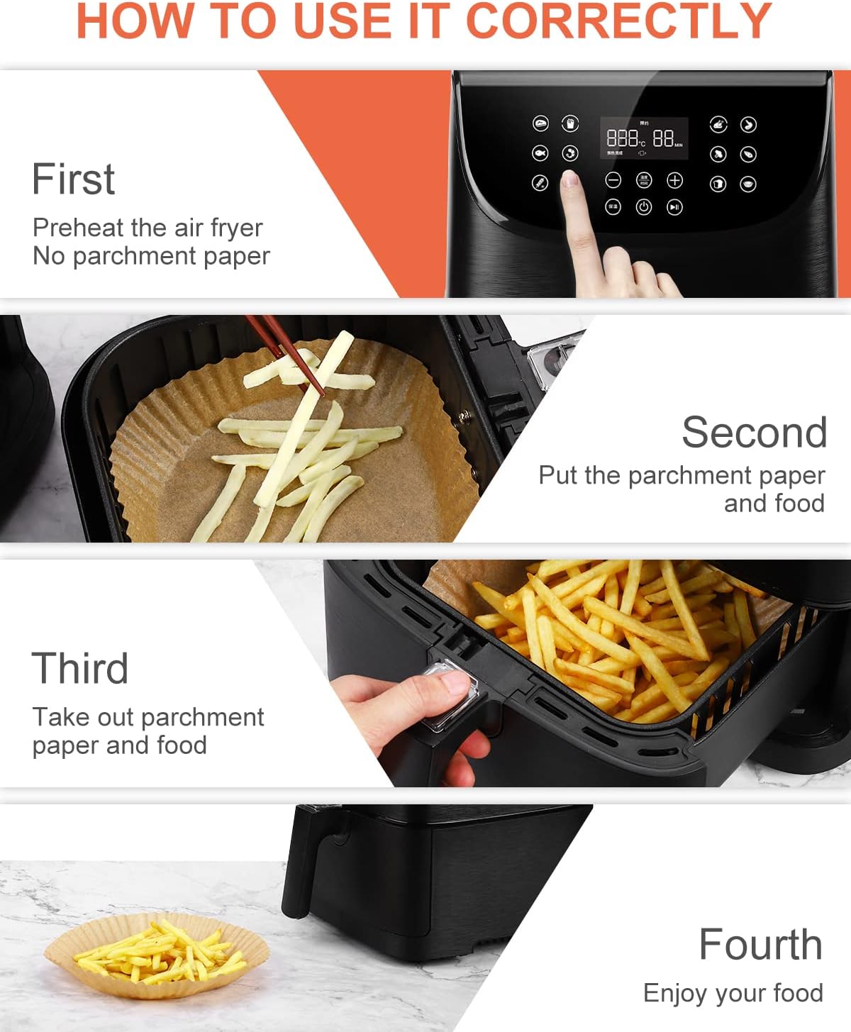 Air Fryer Liners,Non-stick,Waterproof and Oilproof,Parchment Paper for Air Fryer,Microwave and Oven(100Pcs 6.3", Natural)-5