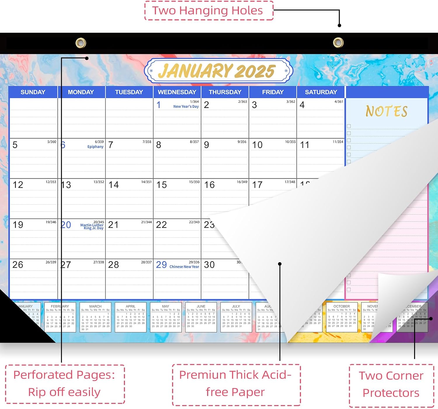 GuassLee Desk Calendar 2025-2026 - 18 Monthly Calendar from Jan. 2025 to Jun. 2026, 11"x17" Large Desktop Calendar with Thick Paper, Corner Protectors for Desk Home Office Easy Planning-2