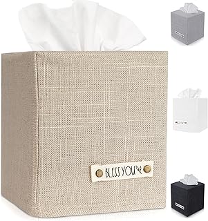 Stylish Tissue Box Cover - This Beige Linen Holder Instantly Covers Your Square Tissue Boxes - The Perfect Cube Cover for Your Bathroom and Home